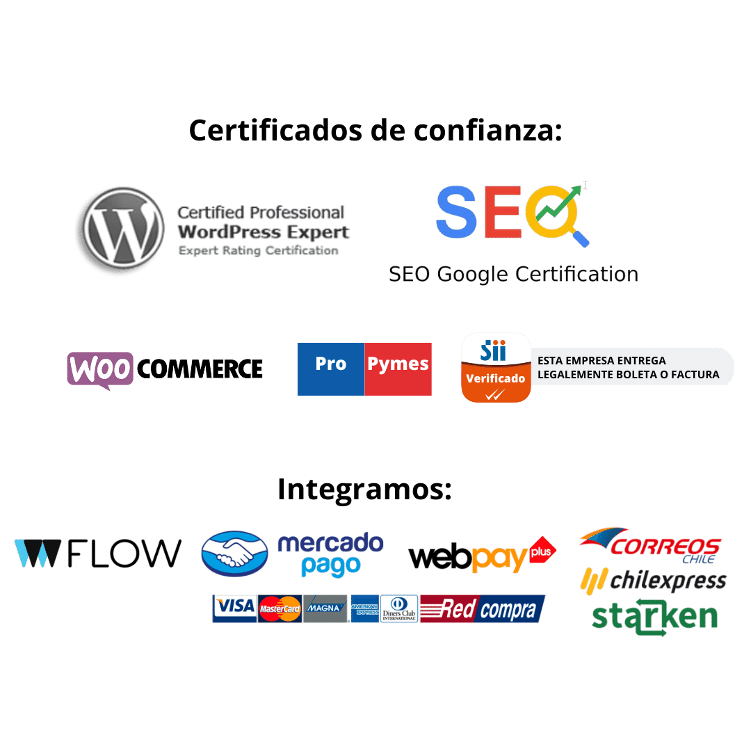 la imagen muestra nuestras certificaciones y habilidades de integraciones en Chile